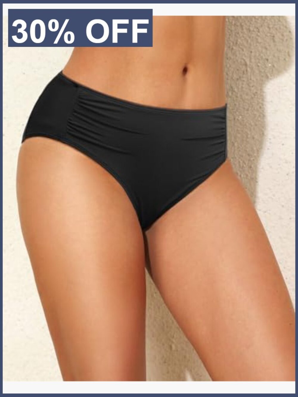 Mid Rise Ruched Bikini Bottom Full Coverage Tummy Control - Picture 5 of 7